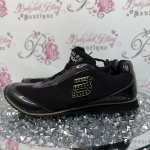 bebe sport runners shoes rhinestone Black Women's Sneakers with Studded Logo